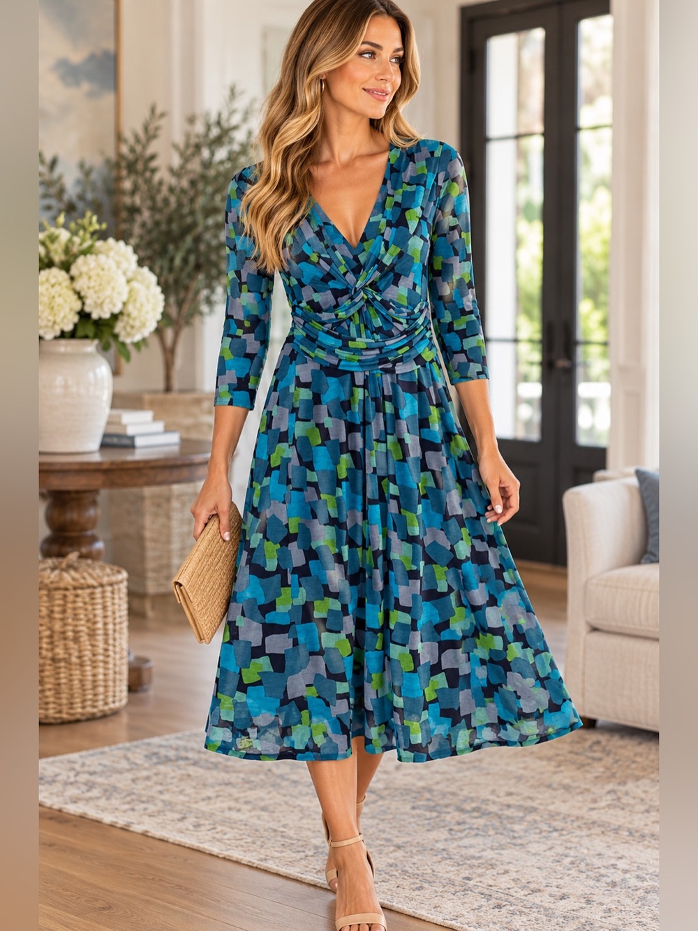 Boden Size 2 Geometric Print Twist Front Dress